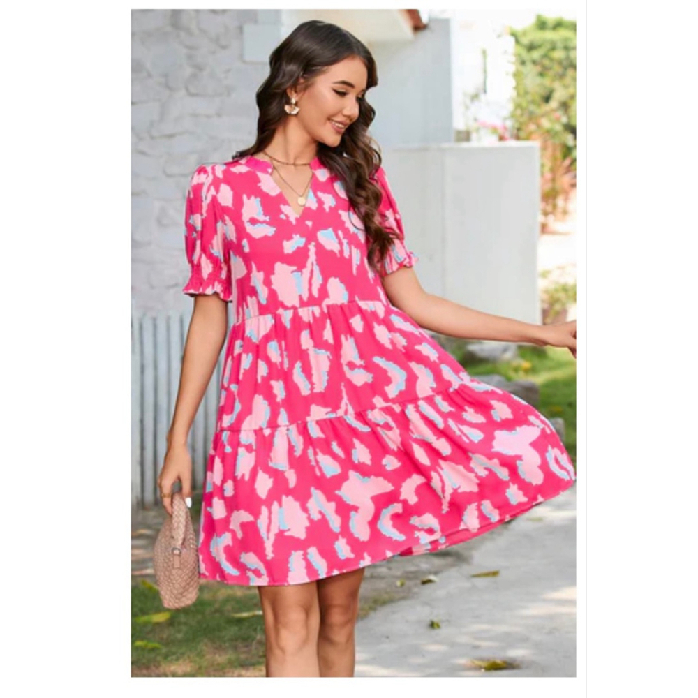 BRIGHT PINK LEOPARD PRINT DRESS by Sandi's Style Women MEDIUM - Picture 2 of 10